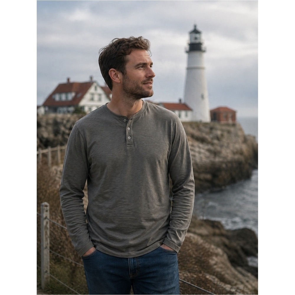 Vineyard Vines Garment Dye Slub Henley Gray 100% Cotton Peru NWT Men's Medium